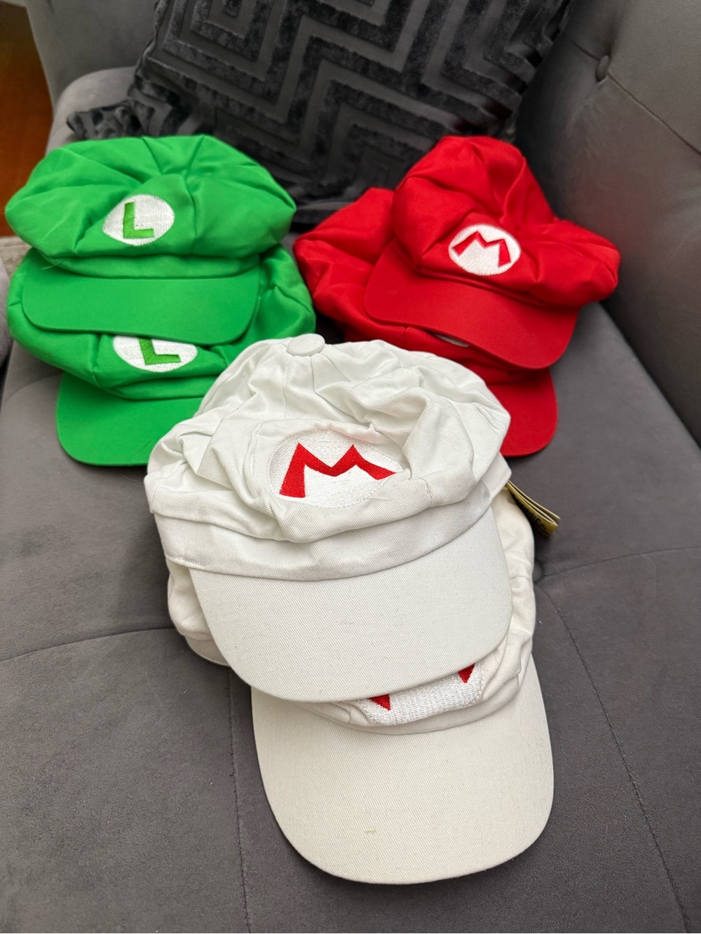6- Mario & Luigi Logo Cap Pack - Red, Green, White